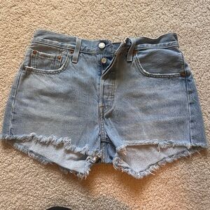 Levi's Light Blue Frayed Jean Shorts